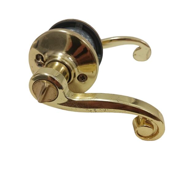 80s Brass French FRONT DOOR KNOB & DEADBOLT Fixtures w 2 Keys Gold Retro Handle - Picture 8 of 16